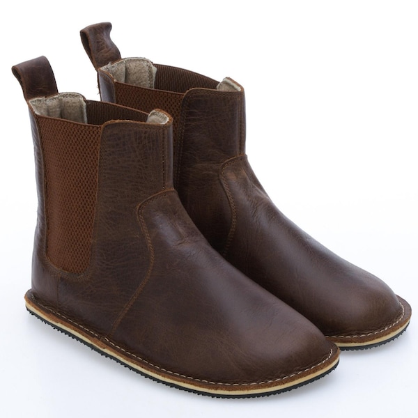 Handmade Leather Chelsea Boots, Women's Barefoot Winter Ankle Boots