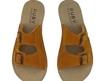 Minimalist Barefoot Sandals Women, Handmade Leather Slides, Wide Toe Box Summer Slippers