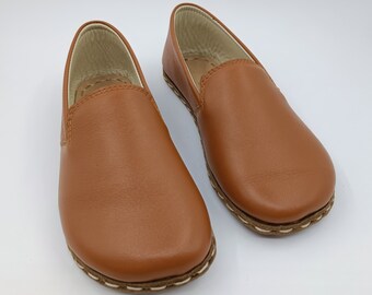 Barefoot Shoes, Tan color, Genuine Leather, Flexible sole, Comfy Footwear, Christmas Gift, Father Day Gift