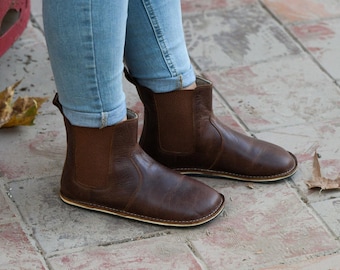 Handmade Brown Leather Chelsea Boots: Wide Toe, Zero Drop