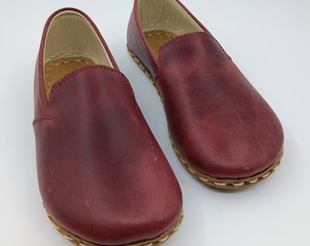 Minimalist Red Leather Barefoot Shoes: Wide Toe Box Loafers