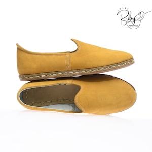 Men’s Yellow Leather Handmade Slip On, Turkish Shoes Men, Handmade Flat Shoe, Gift for his, Christmas Gift