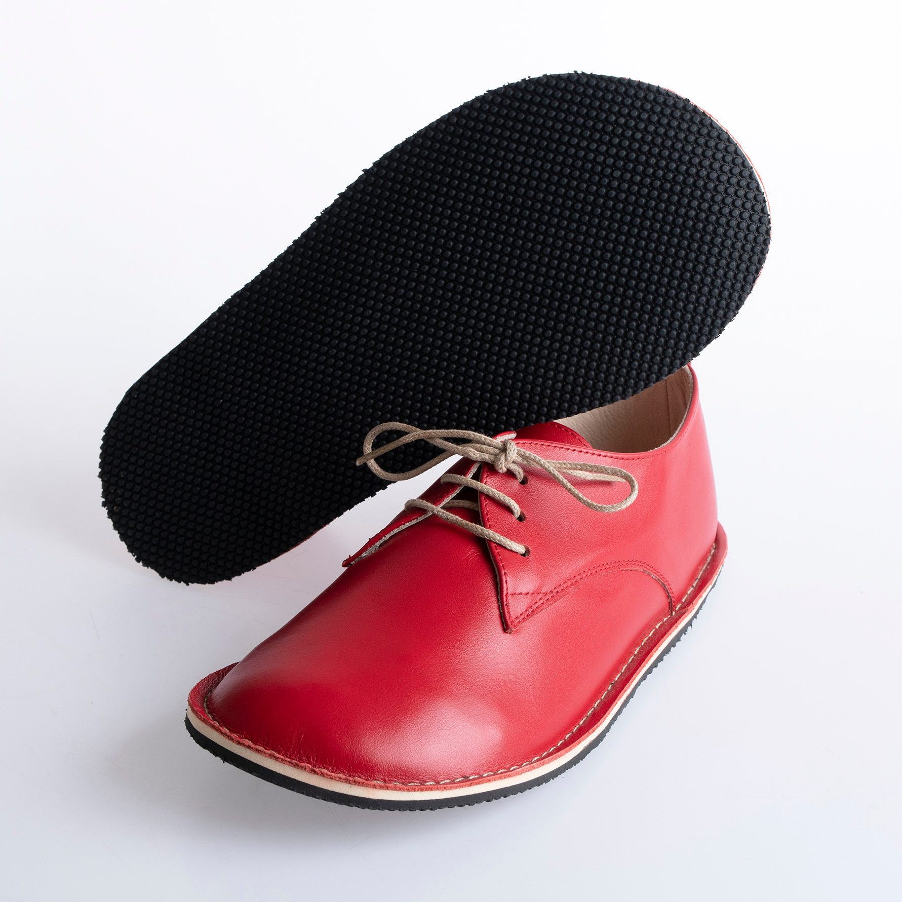 Barefoot Oxford Shoe Women, Red Leather Lace up Shoes