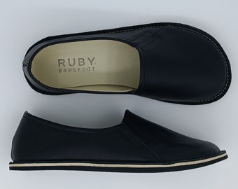 Barefoot Black Leather Loafers: Wide Toe Box, Minimalist Moccasins