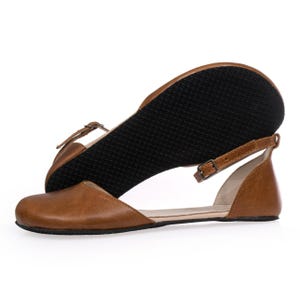 Women’s Barefoot Mary Jane Sandals, Wide Minimalist Sandals in Brown Genuine Leather, Comfortable Everyday Shoes