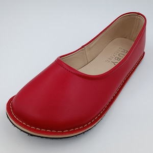 Red - Handstitched Leather Flat Slippers