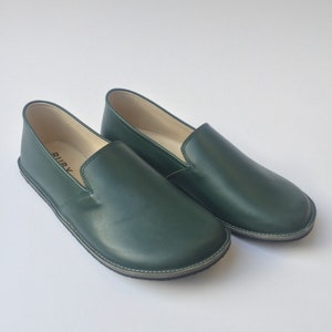 Barefoot Green Shoes Women, Minimalist Rubber Sole Moccasins, Narrow Heel Wide Toe Box Comfy Slip On