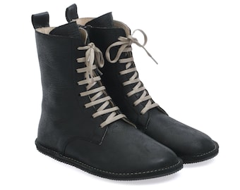 Handmade Leather Barefoot Boots: Lace-Up Winter Boots, Wide Toe Box