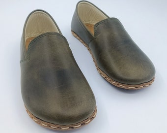 Barefoot Men Shoes, Genuine Green Leather, Zero Drop, Flexible Rubber Sole, Wide Toe Box, Father's Day, Christmas Gift
