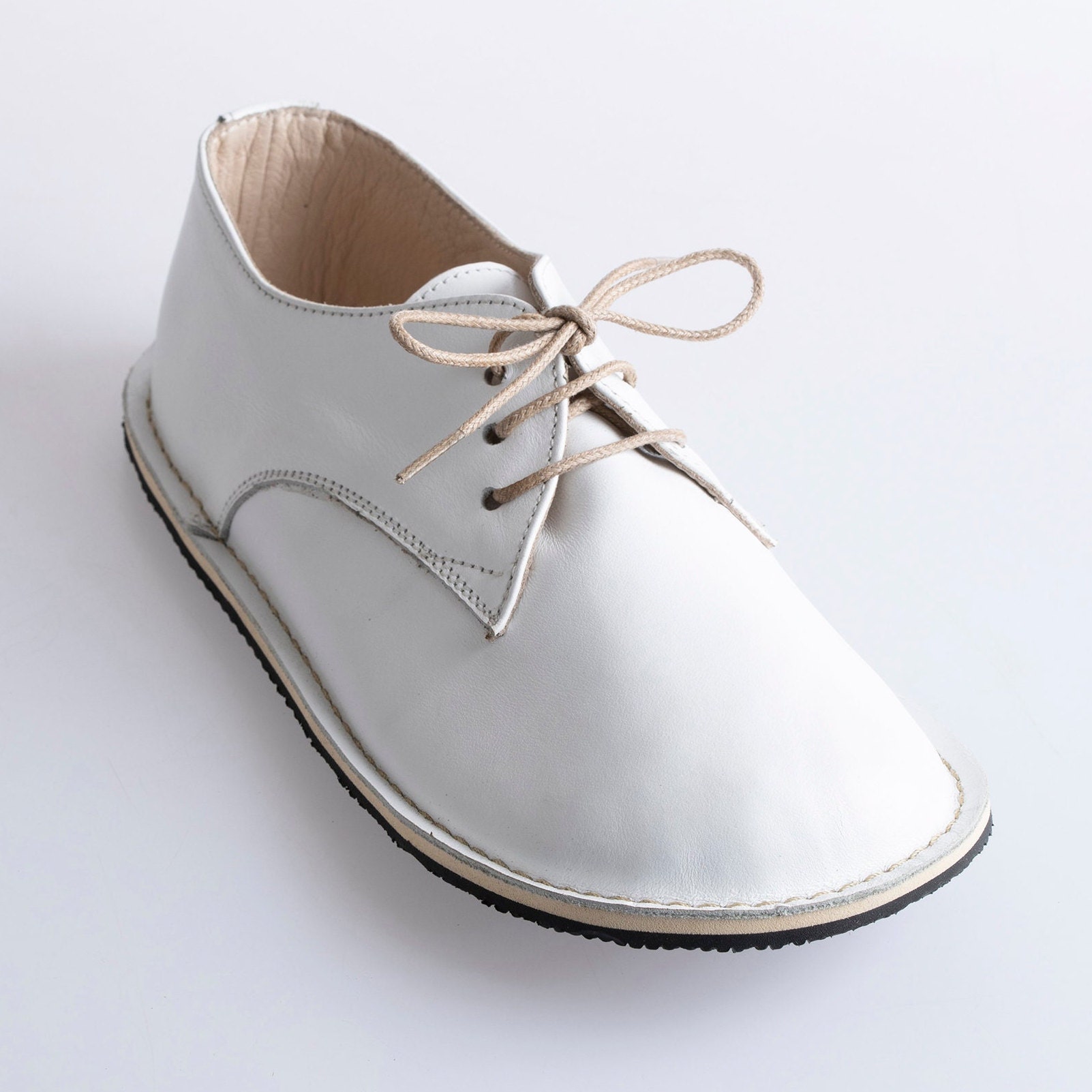 Barefoot Shoe Women, White Leather Oxford Shoes, Extra Wide