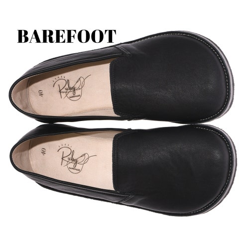 Barefoot Black Shoes Women, Minimalist Loafer, Rubber Sole Moccasins, Narrow Heel Wide Toe Box Comfy Slip On