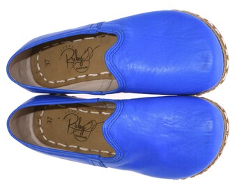 Barefoot Shoes Women, Blue Minimalist moccasins, Wide Toe Box Comfy Slip On