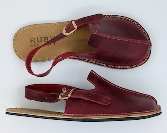 Handmade Leather Barefoot Sandals: Burgundy Minimalist Slippers