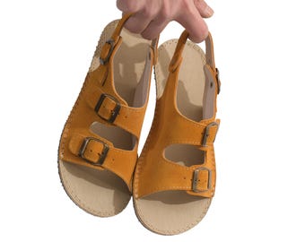 Barfotasandaler för kvinnor, sandaler i äkta läder, breda sandaler för kvinnor