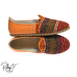 Rug Women Handmade Turkish Shoes, Anatolia Flat Moccasins, Comfy Loafer, Casual Leather Slip On