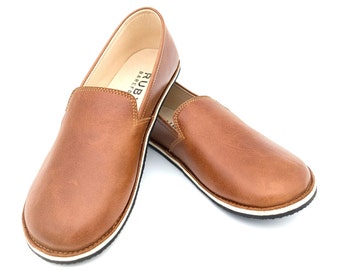 Barefoot Brown Leather Moccasins: Wide Toe, Minimalist Slip-Ons