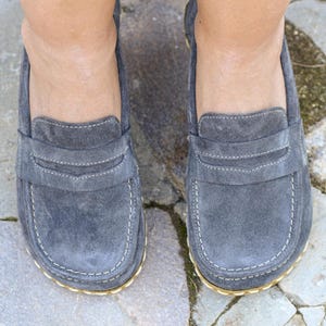 Womens Grounding Shoes, Barefoot Shoes Women, Copper Grounding, Leather Sole, New Gray Suede