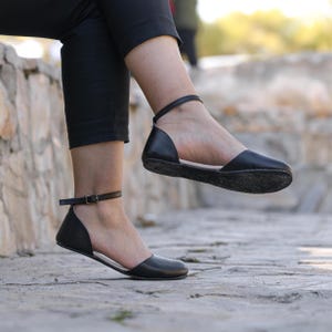 Mary Jane Barfotasandaler, Minimalistiska Skor, Svarta Lädersandaler, Breda Sandaler För Damer