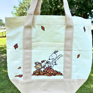 Hand Painted Fall Snoopy Tote Bag | One of a Kind Gift for Fall Lovers