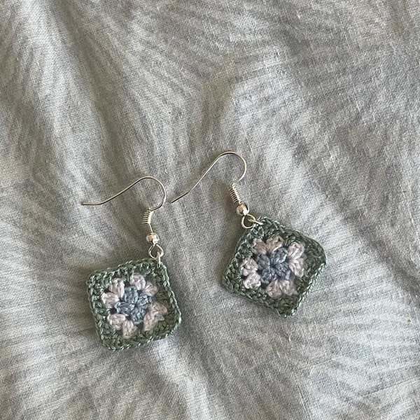 Granny Square Handmade Crochet Earrings | Now available as clip ons!