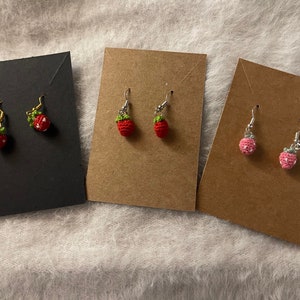 Cute Miniature Strawberry Crochet Earrings