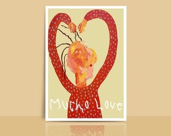 mucho amor postal | Impresión de arte original, ilustración divertida