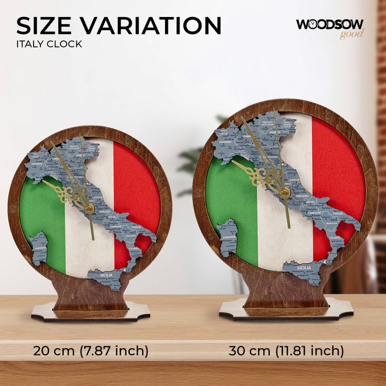 Gold Hands of Table Clock, Wooden 3D Desk Clocks, Map of Italy, Desk