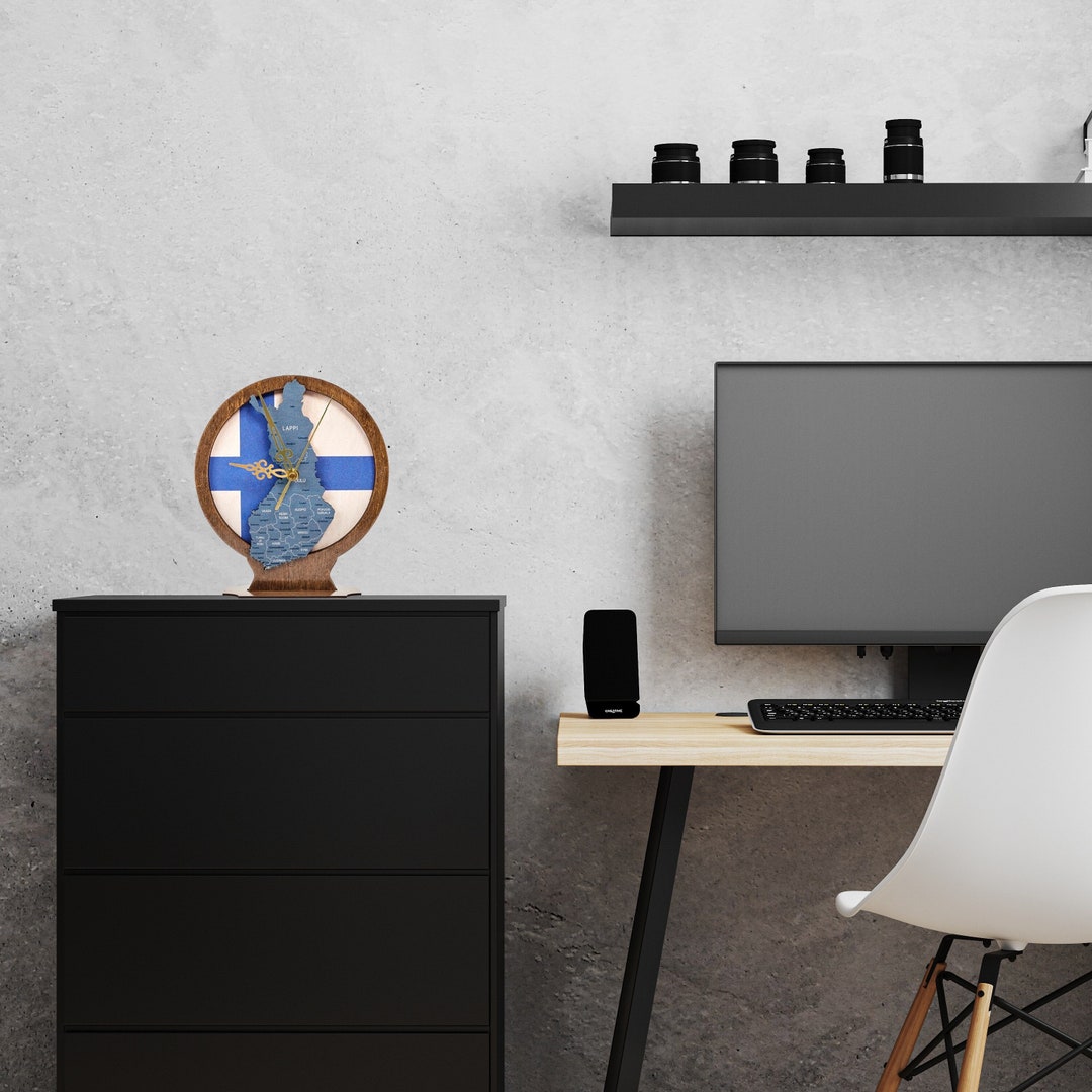 Clock With Finland Flag, Map Clock, Finland Gift, Office Silent Desk