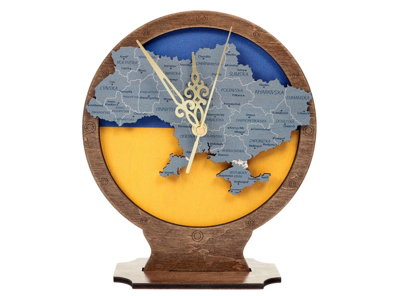 Ukraine Flag, 3D Desk Clock With Map of Ukraine, Patriotic Wooden Clock