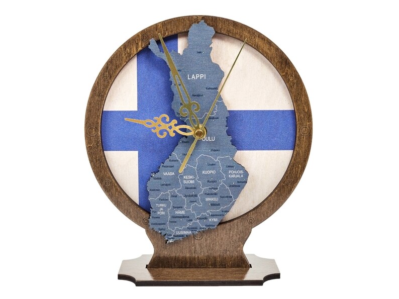 Clock With Finland Flag, Map Clock, Finland Gift, Office Silent Desk