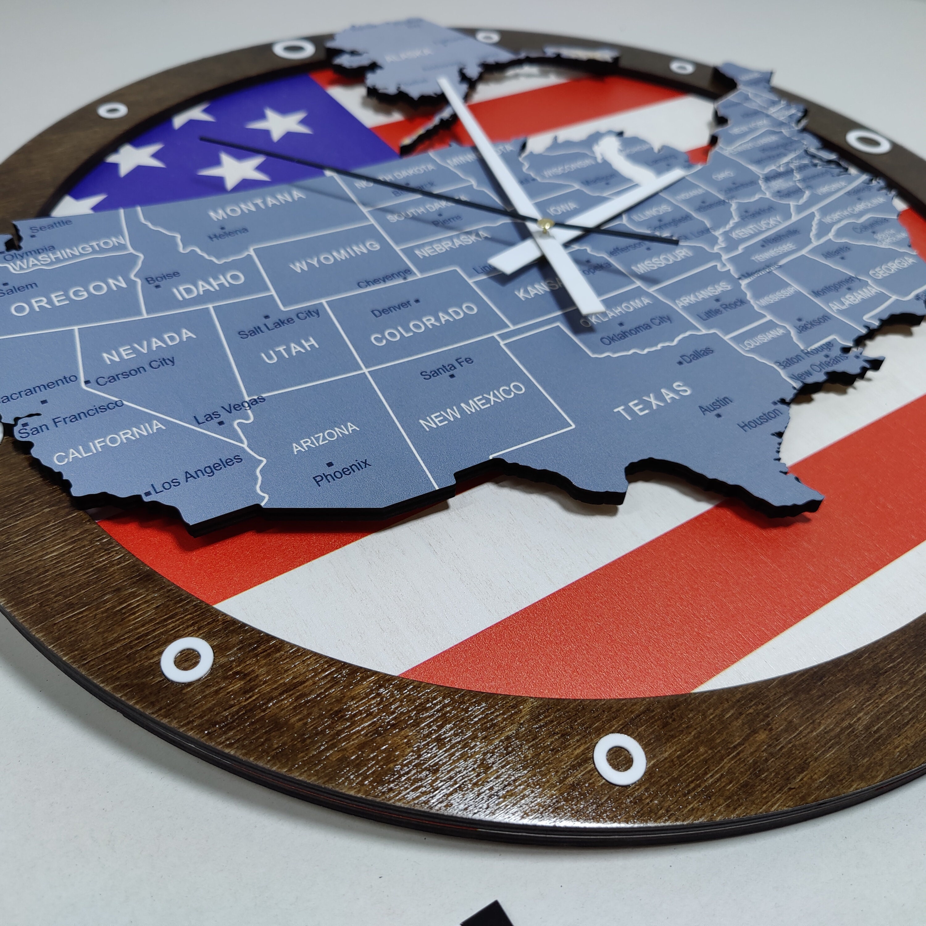 Modern Wall Clock With Map of the USA, Large American Wall Clock