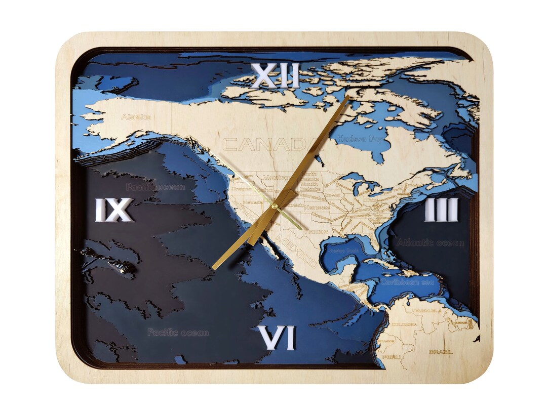 3D Wall Clock North America Map Large Wall Art Clock Wall Etsy