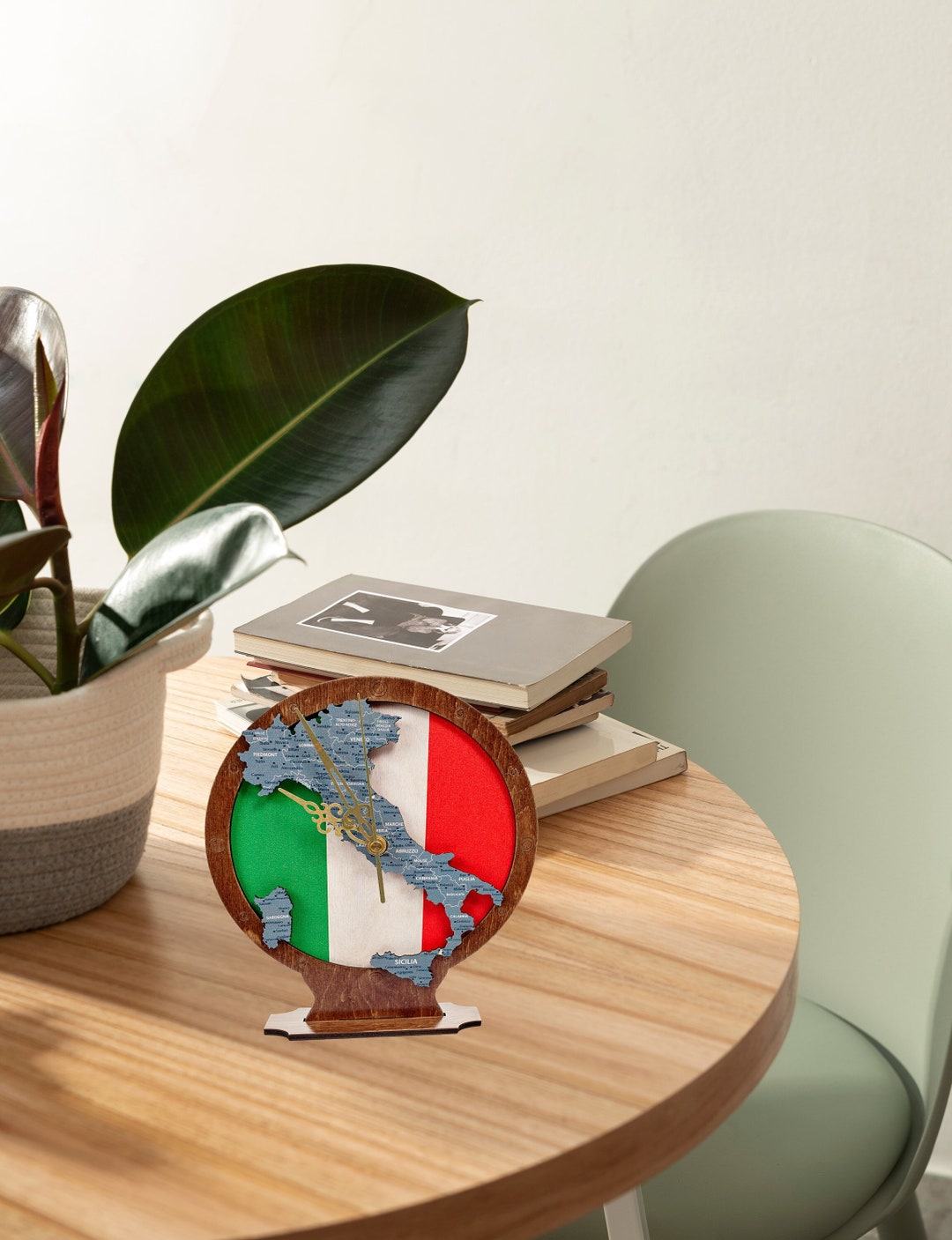 Wooden Desk Clock, Clock With Map of Italy, Kids Desk Clock, Italy