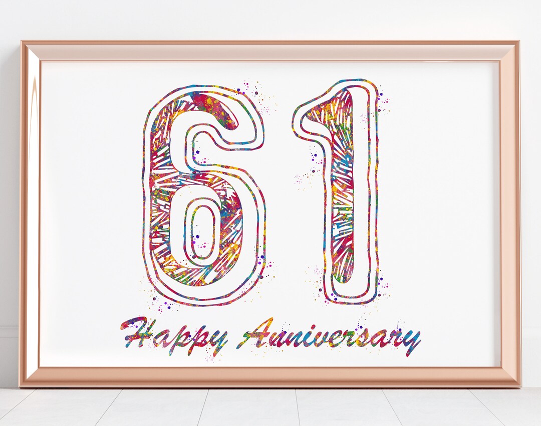 61st Anniversary Watercolor Art Print, 61 Year Anniversary, 61 Years ...