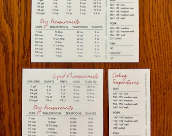 Kitchen Cooking and Baking Conversions Magnet - Measurement Conversions - Cooking Temperatures Magnets
