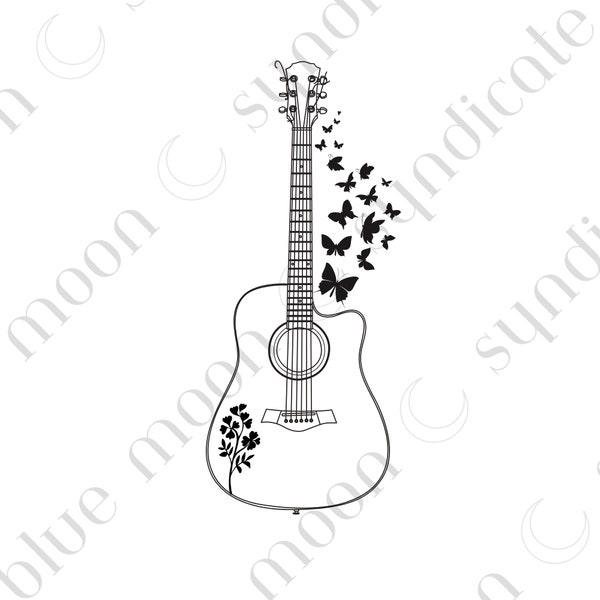 Butterfly Flight Acoustic Guitar SVG / PNG File Digital Download