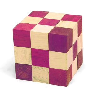 Red Snake Cube - 3D Wooden Brain Teaser - Difficulty 4/6 Extreme - Leonardo da Vinci Collection