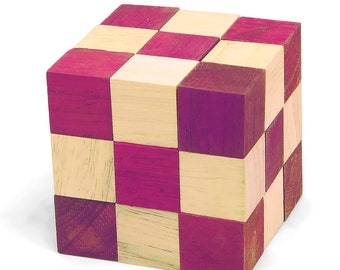 Red Serpentine - 3D Houten Puzzel - De slang die een kubus wordt - Moeilijkheidsgraad 4/6 Extreem - Leonardo da Vinci Collectible Series