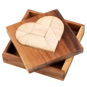 Heart Tangram - Wooden Geometric Brain Teaser - 49 Shapes in 1 - Educational Game