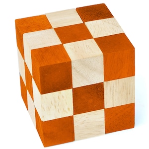 Orange Snake Cube - 3D Wooden Brain Teaser - Difficulty 4/6 Extreme - Leonardo da Vinci Collection