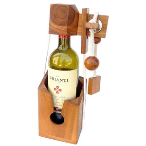 Not For Alcoholics - Wooden Brain Teaser - Wine Bottle Puzzle - Difficulty 3/6 Hard - Leonardo da Vinci Collection