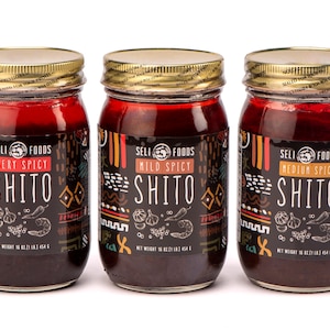 SHITO 3 livelli di piccantezza, scegline uno: salsa al pepe del Ghana. Deliziosa salsa piccante. Rende ogni pasto più saporito. Condimento per frutti di mare. Salsa chili.