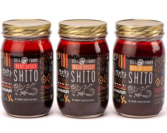 SHITO 3 Different flavors: Ghana pepper sauce. Delicious Hot Sauce. It makes every meal taste better. Sea food condiment. Chili sauce.