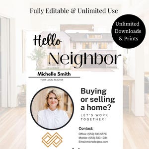 Hallo Neighbor Realtor Einführungsflyer, Brief, Wohnungswirtschaft, Realtor Marketing, Canva Template