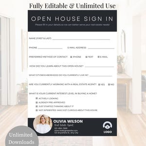 Open House Sign In Sheet Bearbeitbare Vorlage | Makler | Realtor Tag der offenen Tür Flyer und Formen | Offene Hausform | Maklerschild