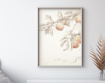 Vintage Apfel Botanische Illustration Kunstdruck, Obst Wanddekor, Rustikale Bauernhaus Wandkunst, Küchen Kunstdruck, Botanische Kunst Poster
