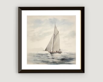 Vintage Sailboat Watercolor Art Print, Nautical Decor