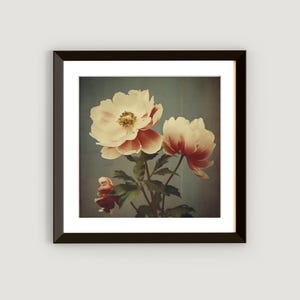 White Peony Botanical Wall Art – Elegant Floral Print | Shabby Chic Home Decor