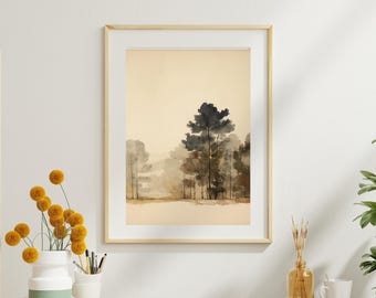 Misty Forest Watercolor Art Print | Woodland Nature Wall Art | Tranquil Landscape Painting