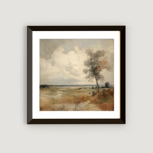 Impresión artística de paisaje sereno, pintura de paisaje minimalista, arte mural de naturaleza tranquila, decoración del hogar con paisaje neutro, póster de paisaje pacífico
